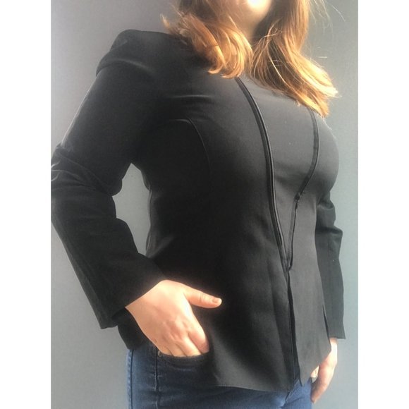 Giorgio Armani Black Silk Asymmetric Double Zip Blazer Size 46 IT - Picture 1 of 5